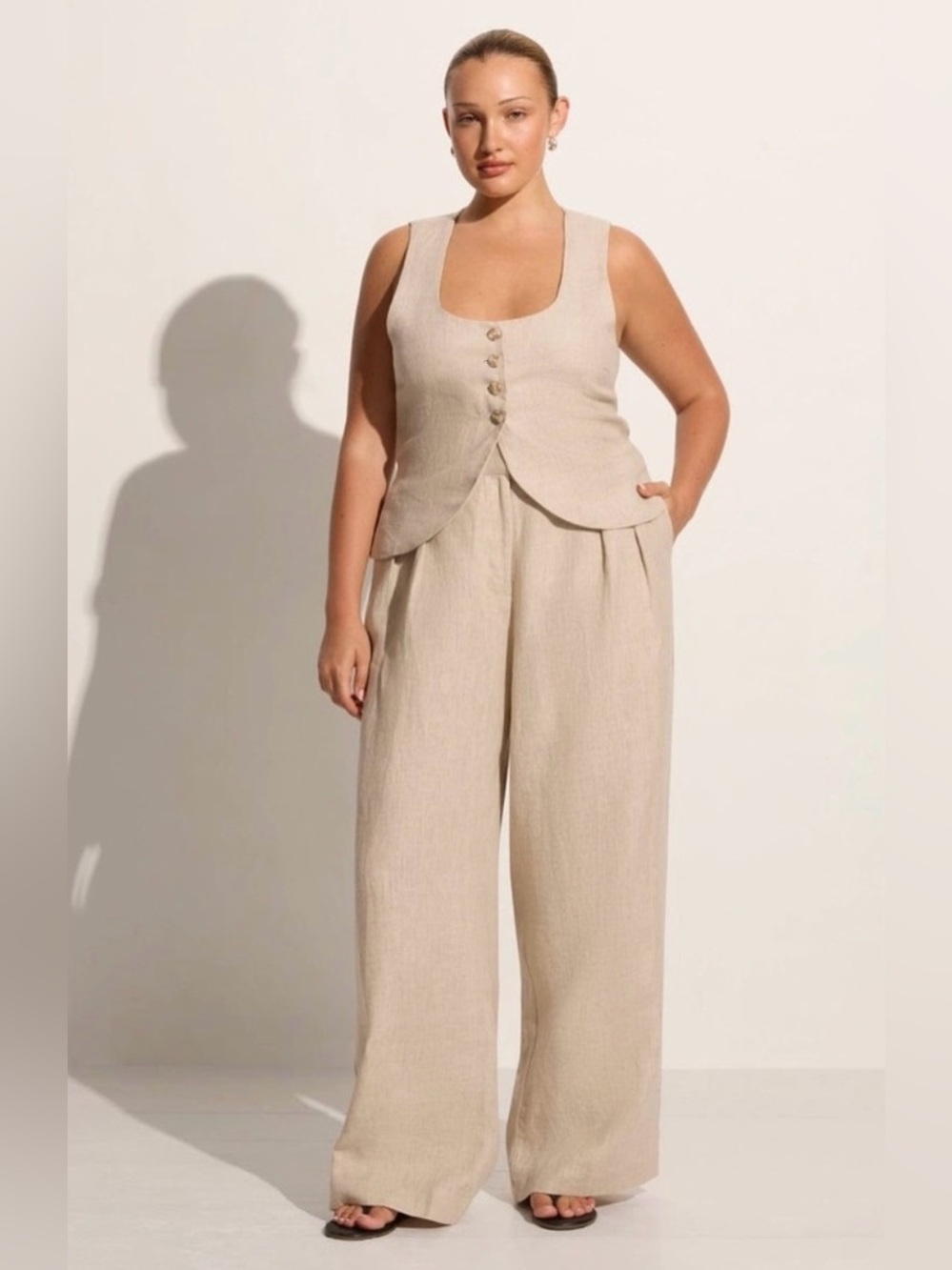 LAFAYETTE 148 New York Sz 10 Cream Linen Wide Leg High Rise Pleated Pant Org$998